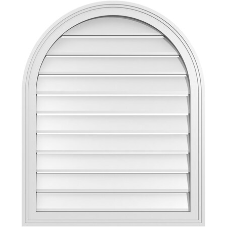 Ekena Millwork Round Top Surface Mount PVC Gable Vent: Functional, w/ 2"W x 1-1/2"P Brickmould Frame, 26"W x 32"H GVPRT26X3202SF